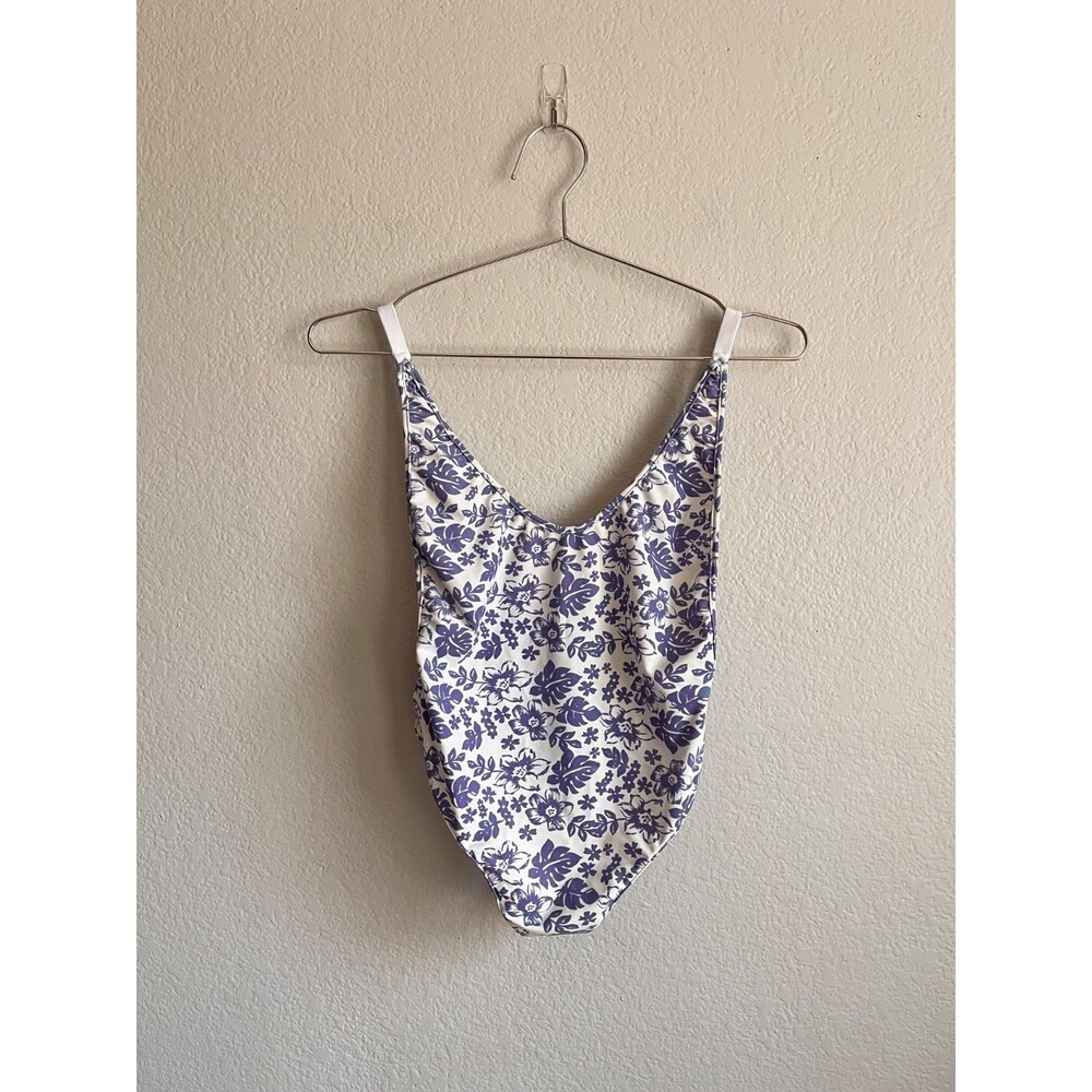 Wicked Weasel Swimwear 808 Thong One Piece Swimsuit in Blue Floral Size SMALL